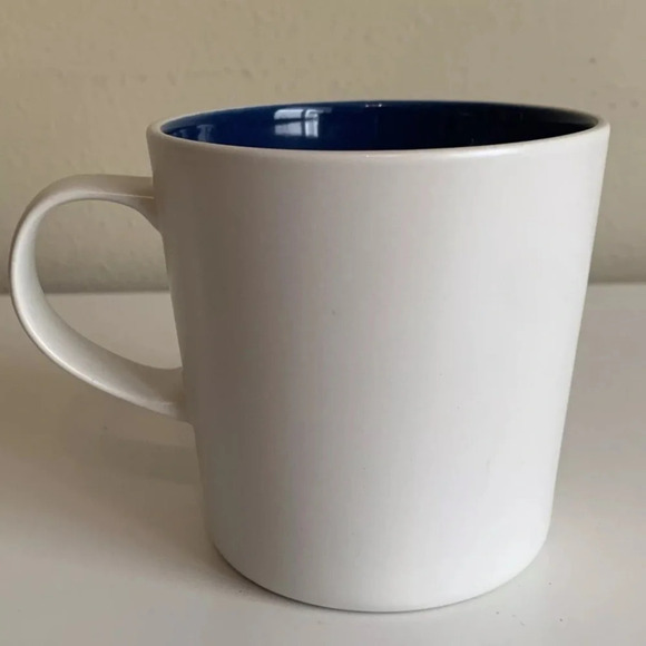 2 Pair Crate & Barrel Coffee Mugs White Cerulean Blue 3-5/8" Tea Discontinued - Picture 5 of 8